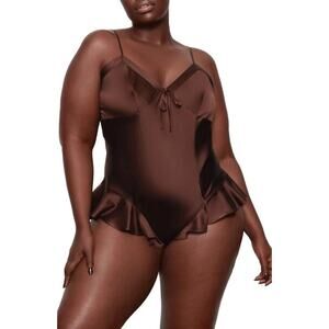 NWT Skims Bodysuit Silk Spandex Teddy Cocoa Chocolate Brown 2X Lingerie